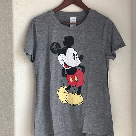 Disney Mickey Mouse Gray Short Sleeve Fitted T-shirt Scoop Neck Women sz Large - Picture 11 of 16